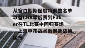 多米体育全站登录-包含从窗口期斯图加特调整名单以备CBA季后赛到Faker在TL比赛中回归赛场，上海申花战术微调备战德国杯的词条